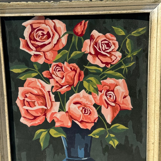 Rose Still Life Paint by Number Original Framed Artwork For Sale - Image 4 of 6