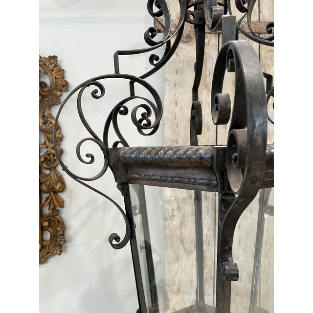 Metal 19th Century Italian Antique Scrolled Iron Lantern For Sale - Image 7 of 7