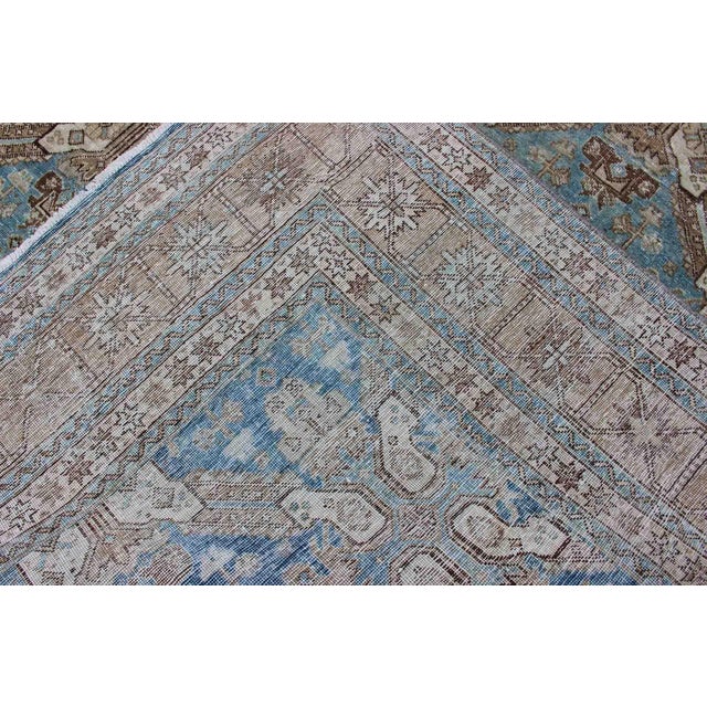 Antique All-Over Pattern Persian Geometric Tabriz Rug in Blue and Taupe For Sale - Image 9 of 13