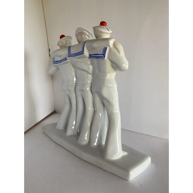 White 1930s Edouard Cazeaux French Art Deco Sailors on Leave Earthenware Ceramic Sculpture For Sale - Image 8 of 10