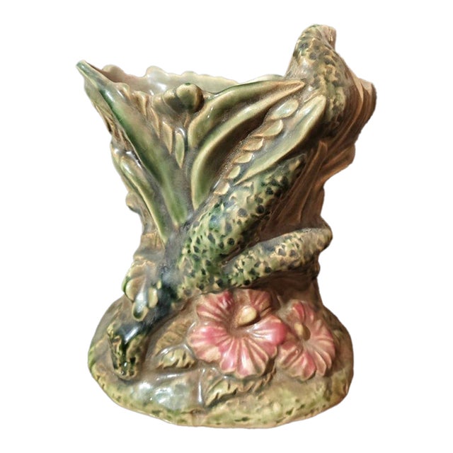 Vintage Shiwan Ware Ceramic Brush Pot With Bird & Floral Motif For Sale