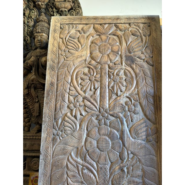 Bring soulful artistry into your space with this vintage hand-carved Tree of Life barn door, crafted from natural...