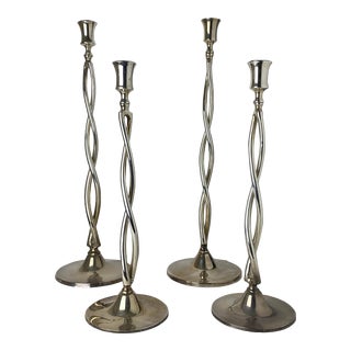 1990s Ralph Lauren Hollinsworth Twist Silver-Plate Candle Holders - Set of 4 For Sale