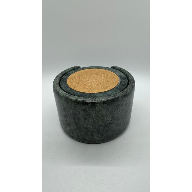 Mid-Century Modern 1980's Jade Green Marble Coaster Set - 7 Piece For Sale - Image 3 of 11
