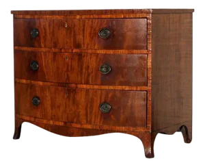 English Mahogany Cross Banded Bow Front French Foot Chest of Drawers