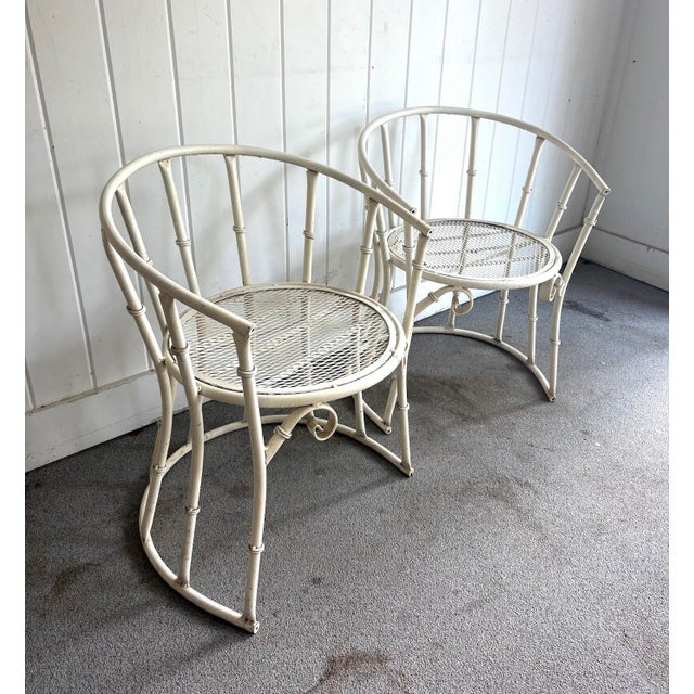1960s Midcentury Ivory Metal Bamboo Patio Chairs For Sale - Image 5 of 5