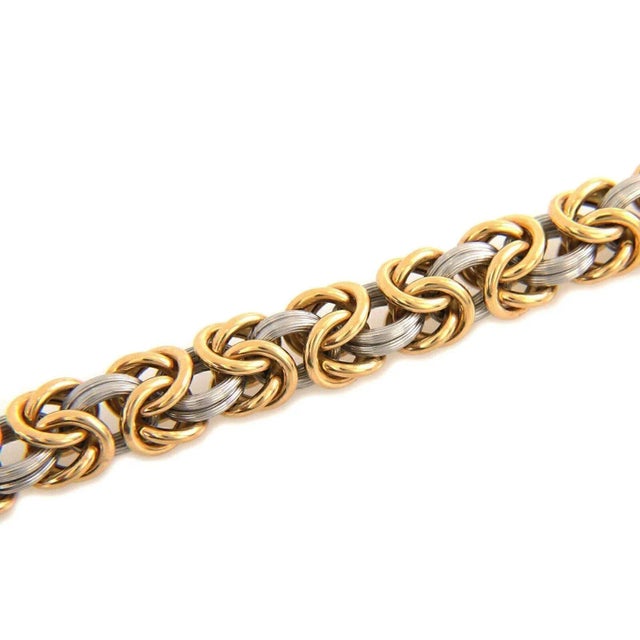 Contemporary Rom Germany 18k Yellow Gold & Platinum Byzantine Link Bracelet For Sale - Image 3 of 6