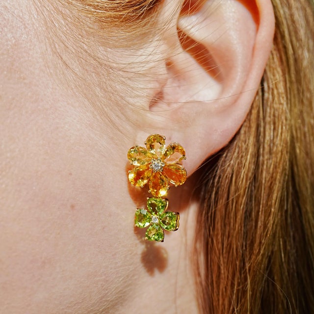 Nina Zhou 15.4ctw Island Blossoms Citrine Peridot Diamond Topaz Convertible Drop Earrings For Sale - Image 9 of 11