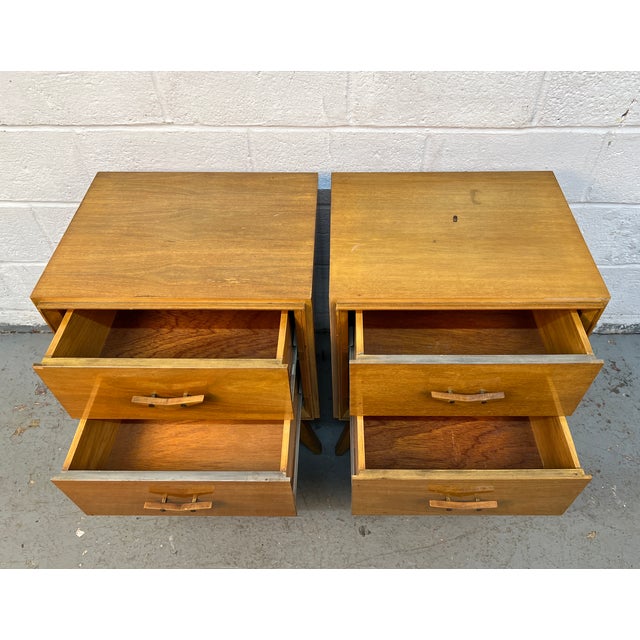Wood Unique Mid-Century Nightstands With Sculpted Pulls, A Pair For Sale - Image 7 of 10