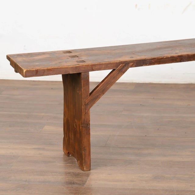 19th Century Rustic Long Pine Backless Bench From Hungary For Sale - Image 10 of 17