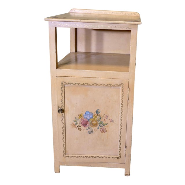 Bedside Table with Hand Painted Flowers, 1940 For Sale