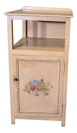 Bedside Table with Hand Painted Flowers, 1940