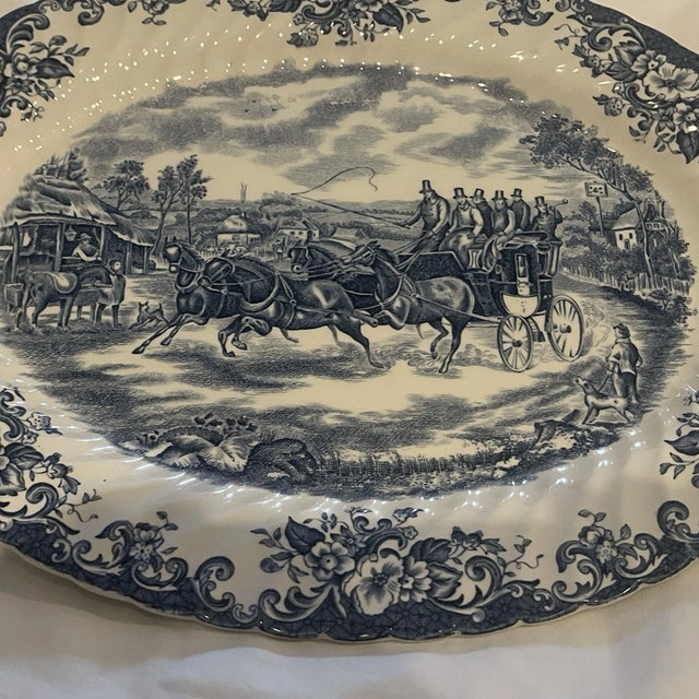 Mid-Century Modern Vintage Mid-Century Modern Johnson Bros. Blue Coaching Scenes” 14”Oval Platter For Sale - Image 3 of 4