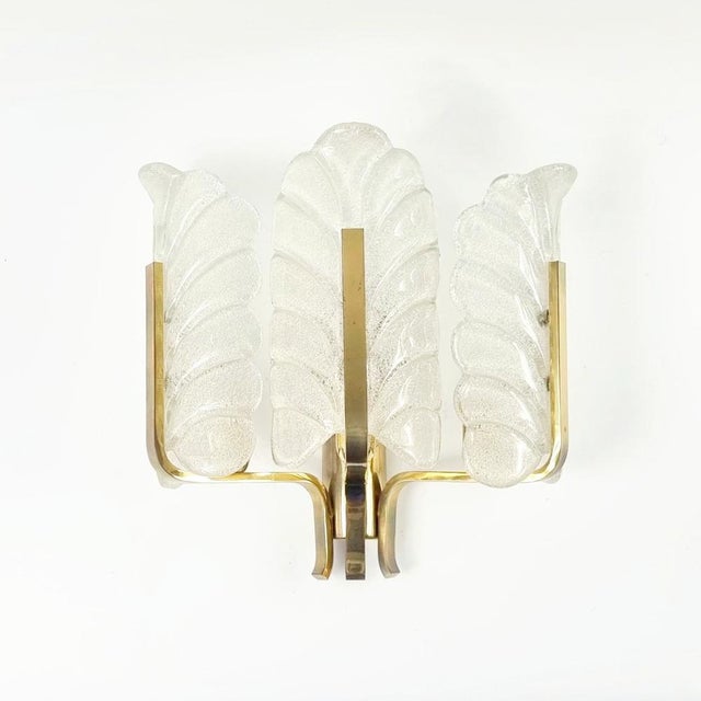 Large Scandinavian Glass & Brass Leaf Wall Light attributed to Carl Fagerlund for Orrefors, 1960s For Sale - Image 11 of 11