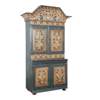 Original Blue Painted Dalarna Cupboard Cabinet From Sweden Dated 1845 For Sale