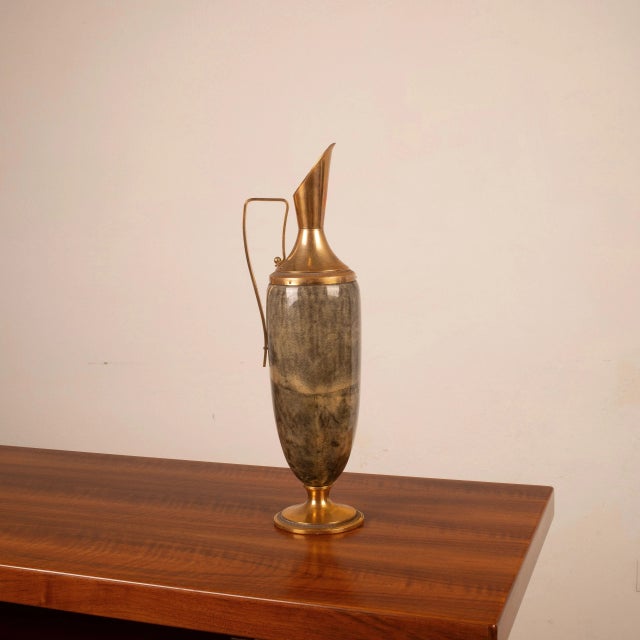 Grey Parchment and Brass Thermos from Macabo, Cusano Milanino, Italy, 1960 For Sale - Image 10 of 15