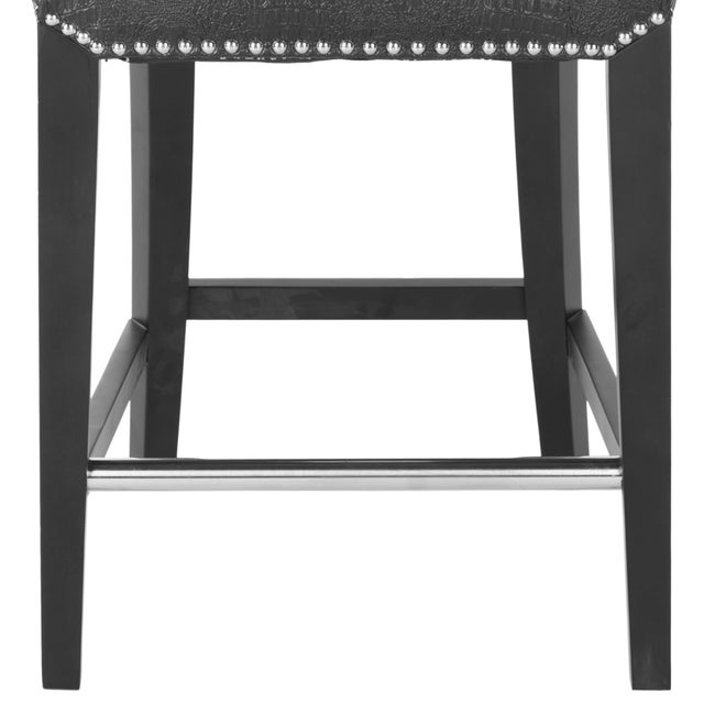 Modern Studded Counter Stool, Black Crocodile & Black For Sale - Image 3 of 6