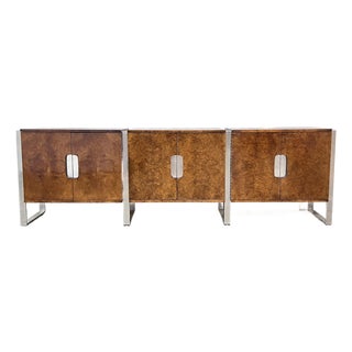 8.5 Foot Burlwood Credenza by Leon Rosen for Pace Circa 1970s For Sale