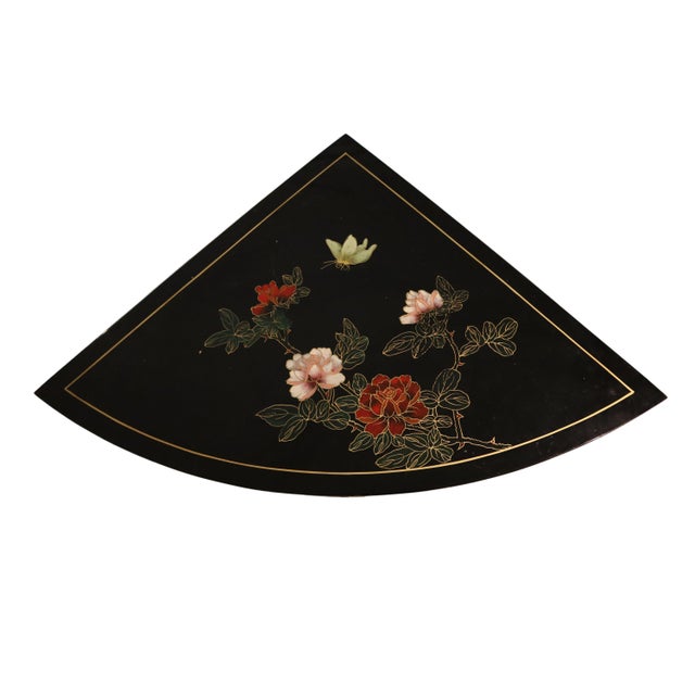 Chinese Black Lacquer Chinese Corner Cabinet With Inlaid Stone For Sale - Image 3 of 10
