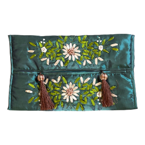 Vintage Ribbon Embroidered Satin Tissue Box Cover