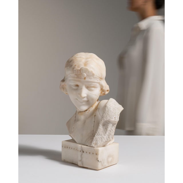 1900s French Antique White Art Nouveau Marble Bust by Boilay For Sale - Image 15 of 15