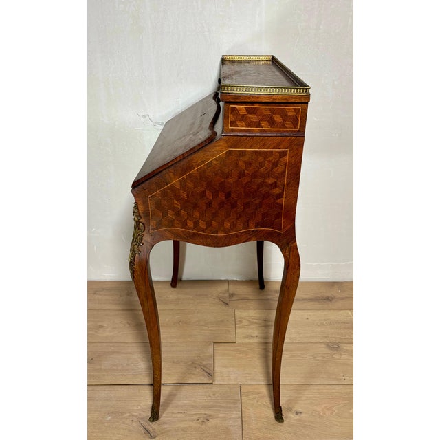 1930s French Louis XV Style Slant Front Secretary Desk with Leather Writing Surface For Sale - Image 6 of 16