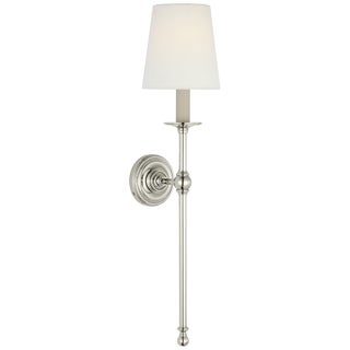 Chapman & Myers for Visual Comfort Signature Classic 27" Tail Sconce in Polished Nickel with Linen Shade For Sale