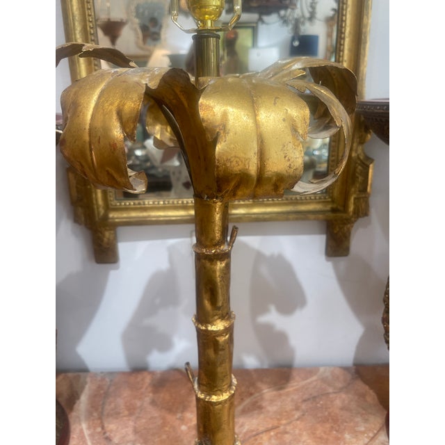 Mid-Century Modern Palm Frond Lamp Gilt-Metal Attributed to Maison Jansen For Sale - Image 3 of 13
