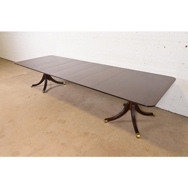 Baker Furniture Style Georgian Mahogany Double Pedestal Extension Dining Table, Newly Refinished For Sale - Image 13 of 13
