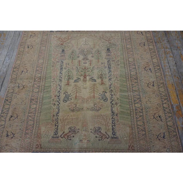 1920s Antique Beige Cypress Trees Animals Panderma Kayseri Turkish Knotted Rug For Sale - Image 4 of 12