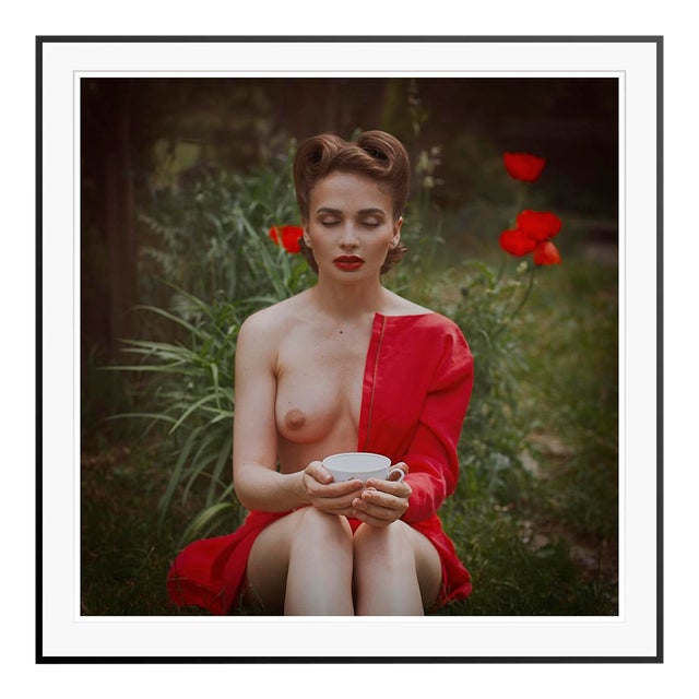 Dasha and Mari 'Royal Tea Poppies' Limited Edition Print Framed in Black For Sale