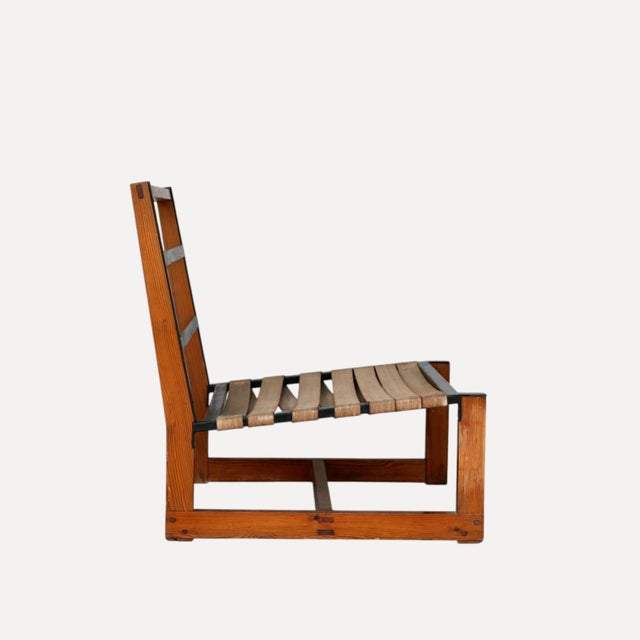 Lounge Chairs with Wooden Frames, Fabric Strap Seats, Metal Slat Backrests and Beige Upholstery France, 1950s, Set of 2 For Sale - Image 9 of 15