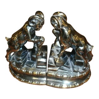 1974 Vintage Climbing Mountain Goat Brassy Tone Bookends - a Pair For Sale