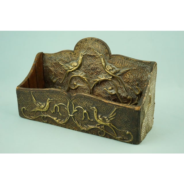 Hand-Embossed Copper Letter Box with Bas-Relief of Birds in Wood, 19th Century For Sale - Image 9 of 18