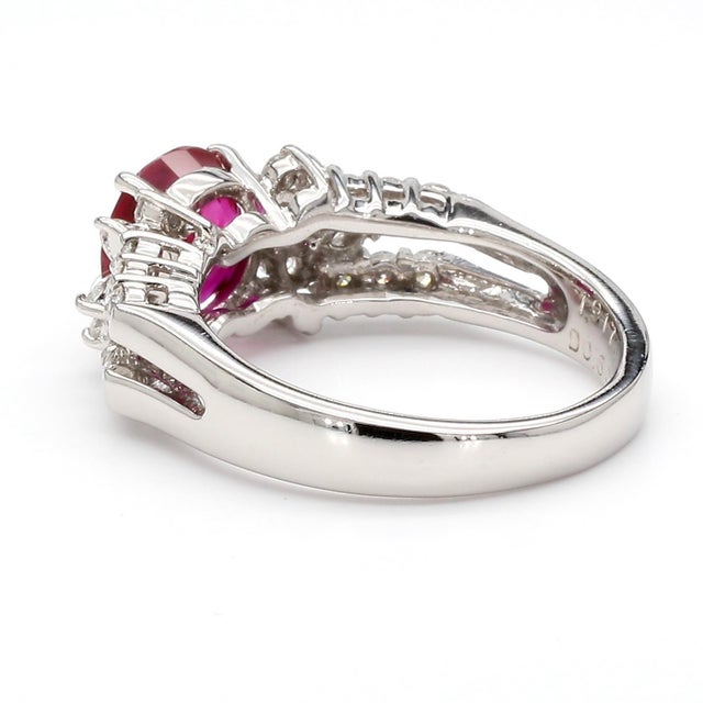 Contemporary Gia Certified 2 Carat Burma Ruby Diamond Platinum Cocktail Ring, Size 5.75 For Sale - Image 3 of 13