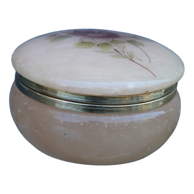 Round Alabaster Jewelry Box, 1960 For Sale