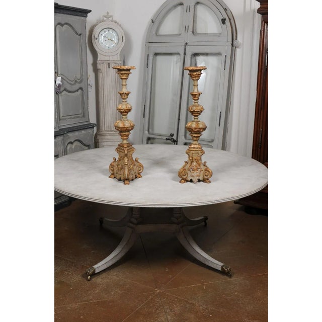 Early 19th Century French Rococo Style Carved and Painted Candlesticks - A Pair For Sale - Image 4 of 12