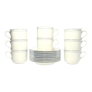 1990s Lenox “Blue Pinstripes (For the Blue)” 8 Tea Cups & Saucers - 16 pcs For Sale