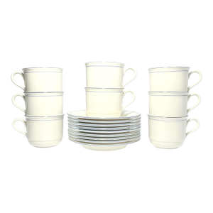 1990s Lenox “Blue Pinstripes (For the Blue)” 8 Tea Cups & Saucers - 16 pcs