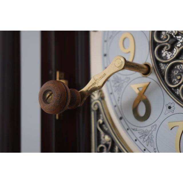 1990s Howard Miller Inlaid Mahogany Grandfather Clock For Sale - Image 5 of 18