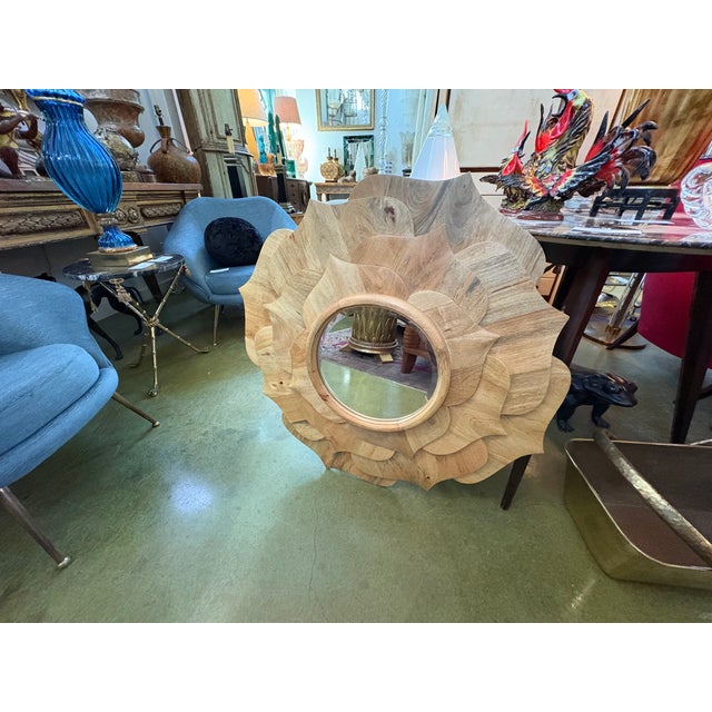 Vintage Carved Wood Lotus Blossom Beveled Mirror For Sale - Image 10 of 11