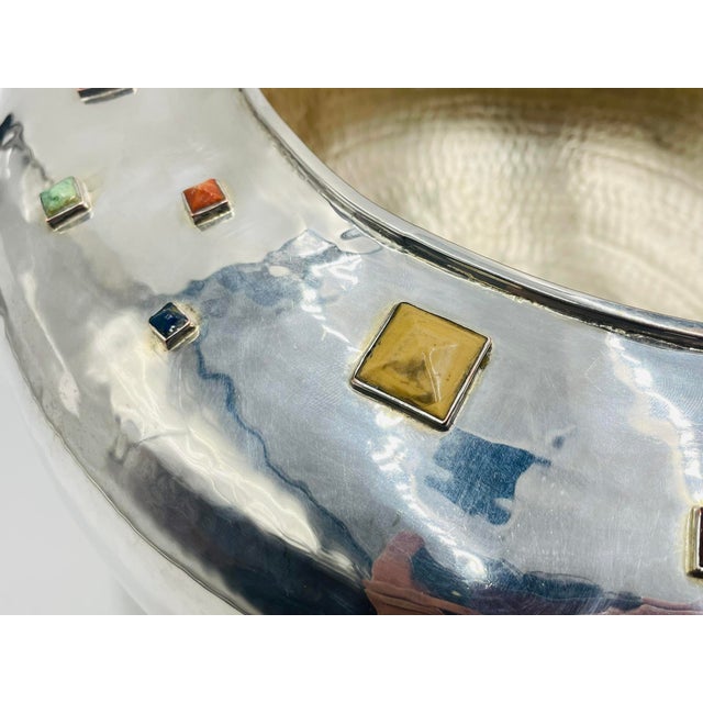 1980s Monumental Emilia Castillo Centerpiece Bowl, Silver Plated & Gem Stones, Mexico For Sale - Image 17 of 18