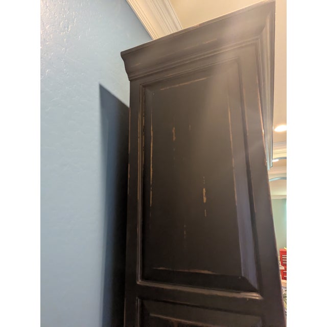 Wood Bramble Co Distressed Mahogany Black Bookshelf With Sliding Glass Doors For Sale - Image 7 of 15