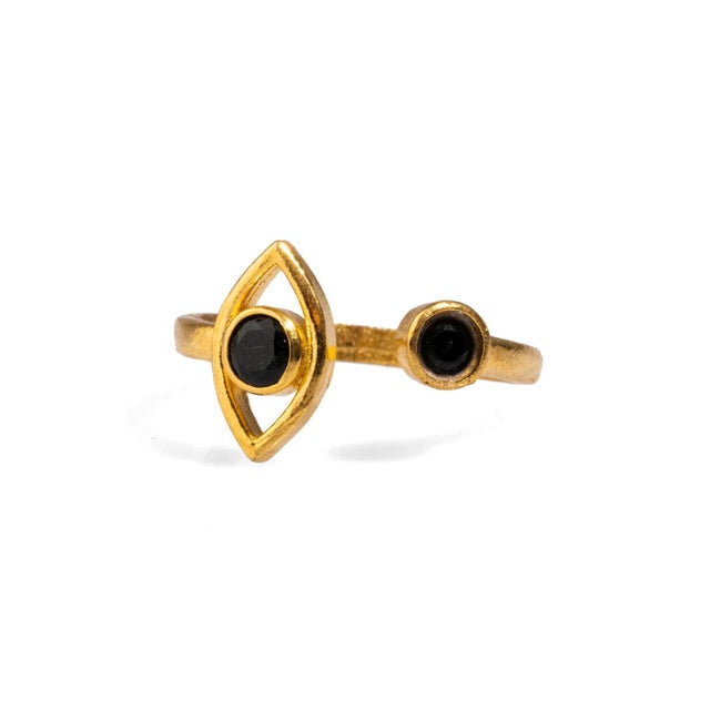 Spiritual Eye Black Onyx Stone & Gold Dainty Stackable Ring, Size 4 For Sale In Miami - Image 6 of 6