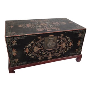 19th Century Chinese Black Lacquer Storage Box For Sale