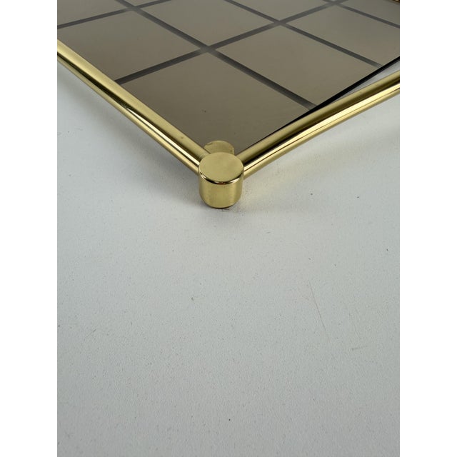 Metal Large Italian Tray in Brass and Smoked Mirrored Glass, 1980s For Sale - Image 7 of 13