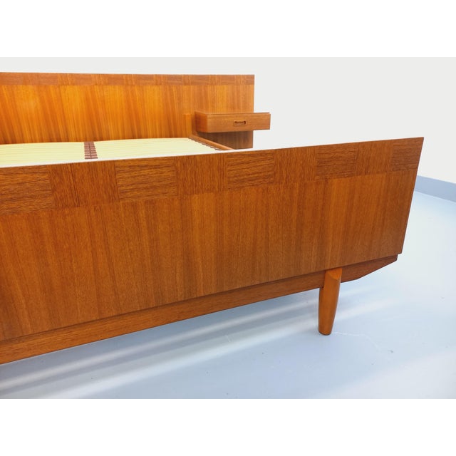 Vintage Scandinavian Teak Double Bed with Integrated Bedside Tables and Slatted Base, 1960s For Sale - Image 10 of 18