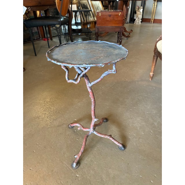 Rustic Brutalist-Style Branch-Like Legs Metal Accent Table Brutalist-Style Branch Accent Table in the Style of Diego Giacometti For Sale - Image 3 of 6