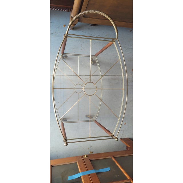 Wood MCM Vintage 1950s Gold Tone Bar Cart For Sale - Image 7 of 8