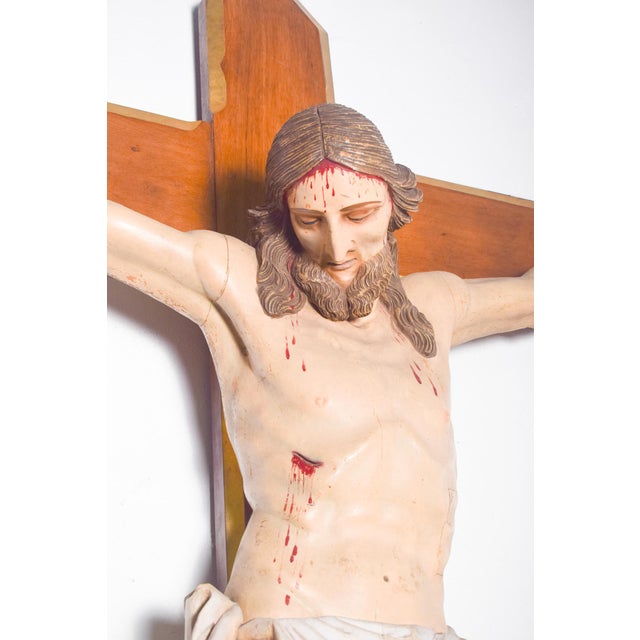 Large 18th-Century Wooden Crucifix For Sale - Image 4 of 11